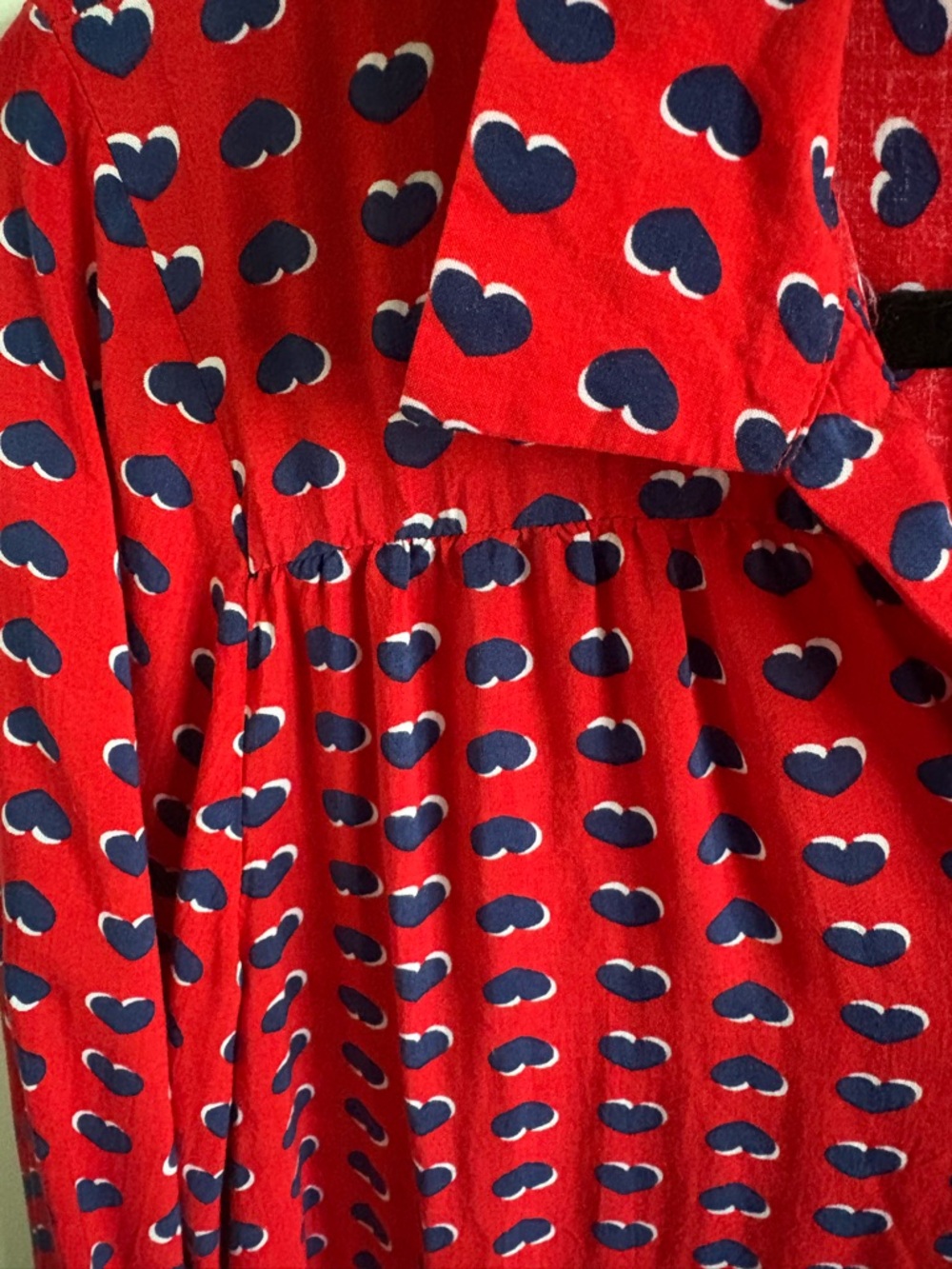Printed Red Button-Front Blouse with Navy Motif - Picture 3 of 4